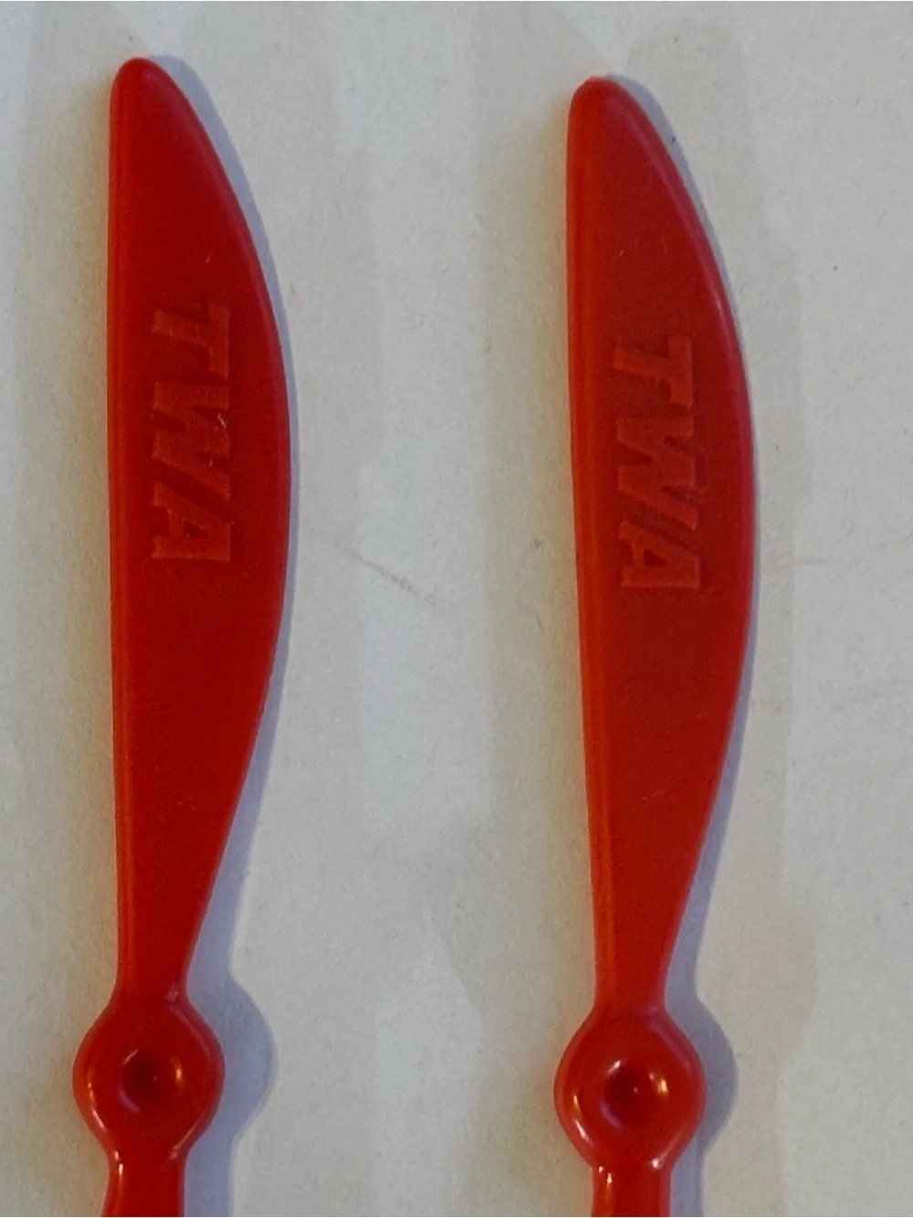 Vintage Red TWA Branded Plastic Propeller Cocktail Swizzle Sticks Pair
